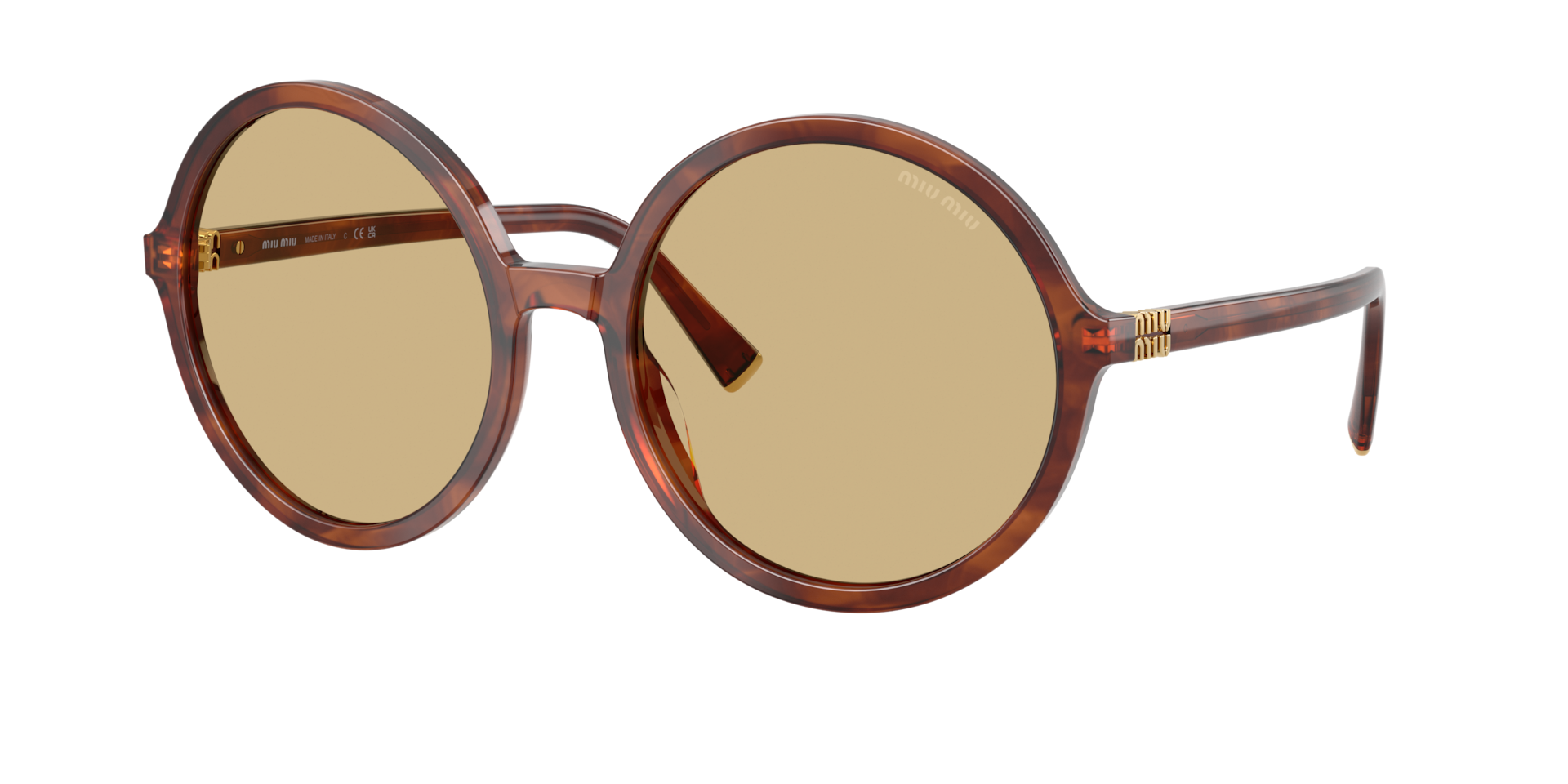 Miu Miu Brown/Yellow Mu B02s 26E10r Woman Sunglasses Acetate Round Normal - Image 3