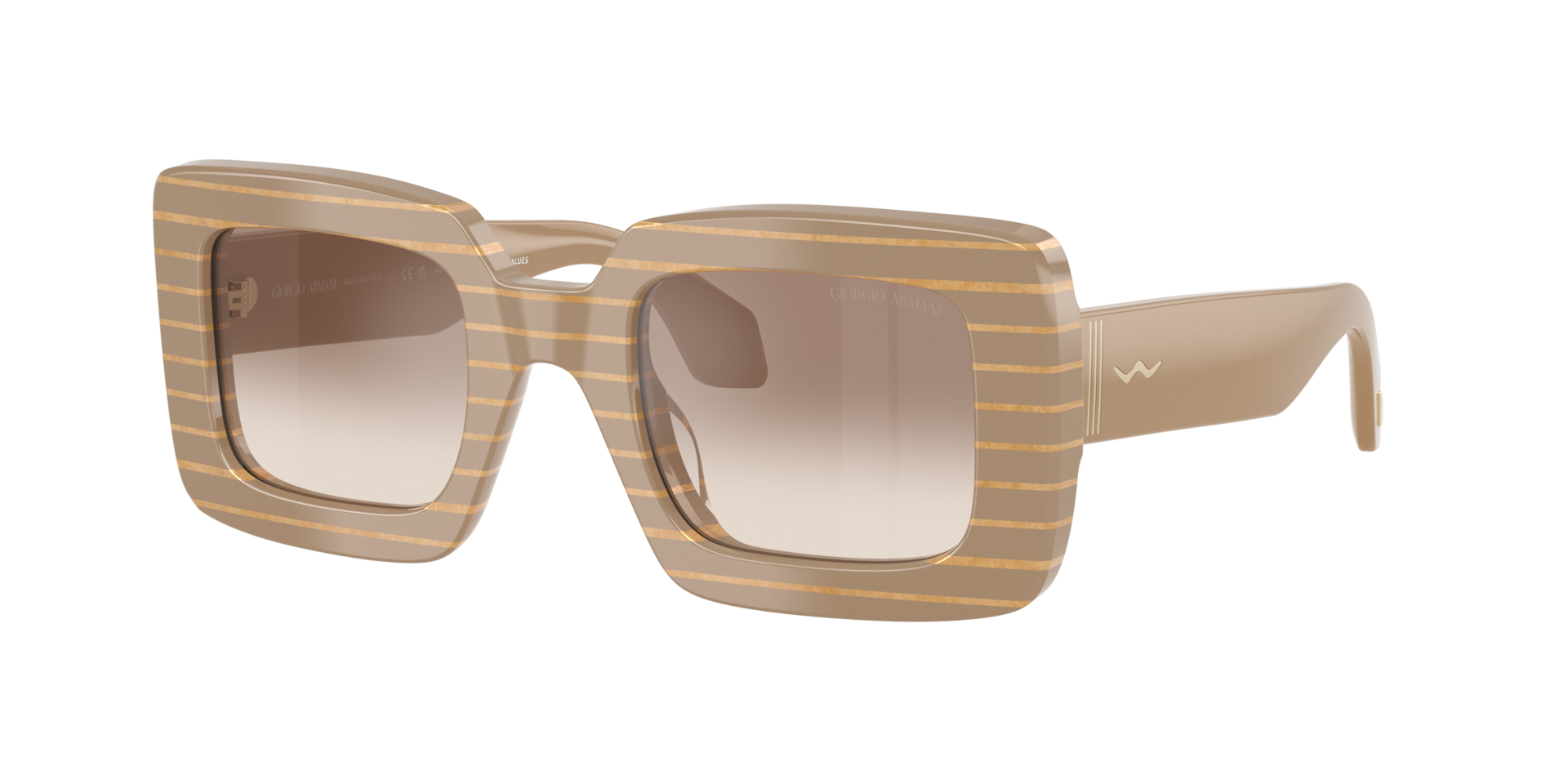 Giorgio Armani Woman Sunglass AR8241U -  Frame color: Striped Beige/Gold Block, Lens color: Gradient Brown Mirror Silver