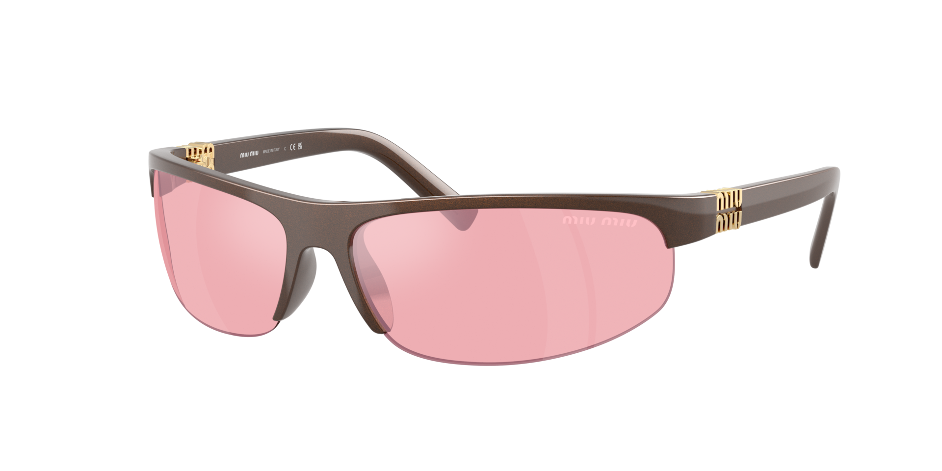 Miu Miu Femme Sunglass MU A02S - Couleur du Monture Cacao mtallis Couleur de Lentille Pink Mirror Lilac 301 €