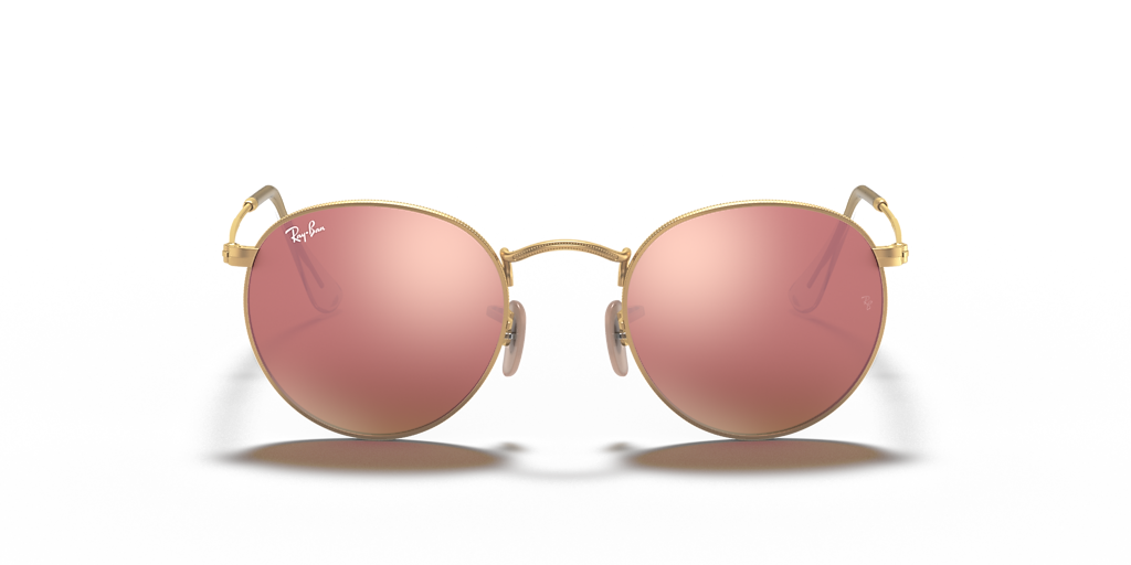 Ray-Ban ROUND L ピンクレンズ ゴールド RB3447 Ray-Ban Round Flash Lenses L (53 - 21) with Brown lenses and Gold