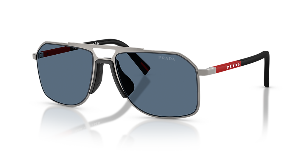 R*1様 【PRADA】プラダ　SILK混　イタリア製　グレー　ストライプスラッ Prada Linea Rossa PS B51S L (56 - 17) with Blue lenses and Grey