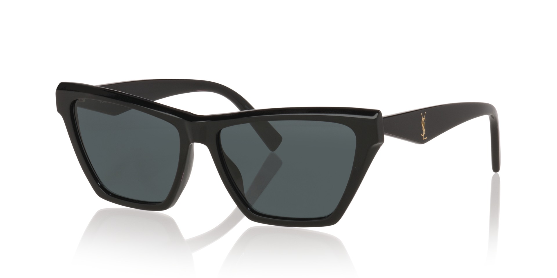 Óculos de sol Saint Laurent SL M103, formato cat-eye, armação em acetato preto, lente preta