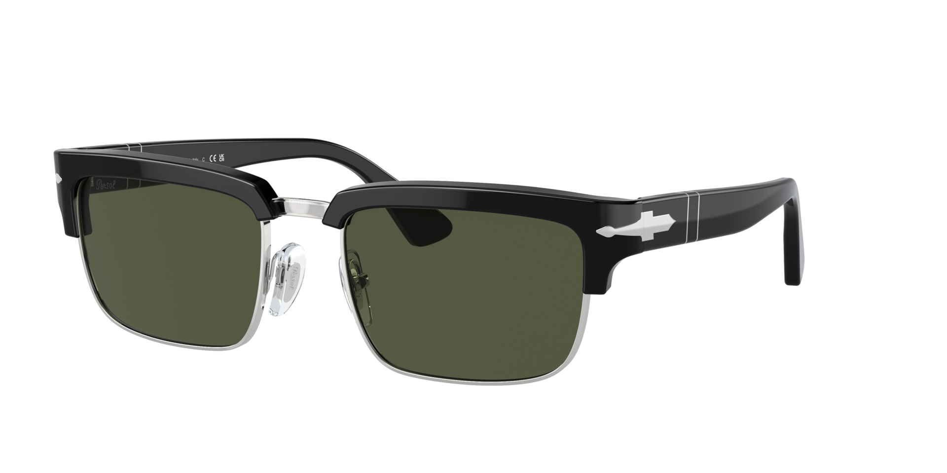 Persol Unisex Sunglass PO3354S -  Frame color: Black/Silver, Lens color: Green