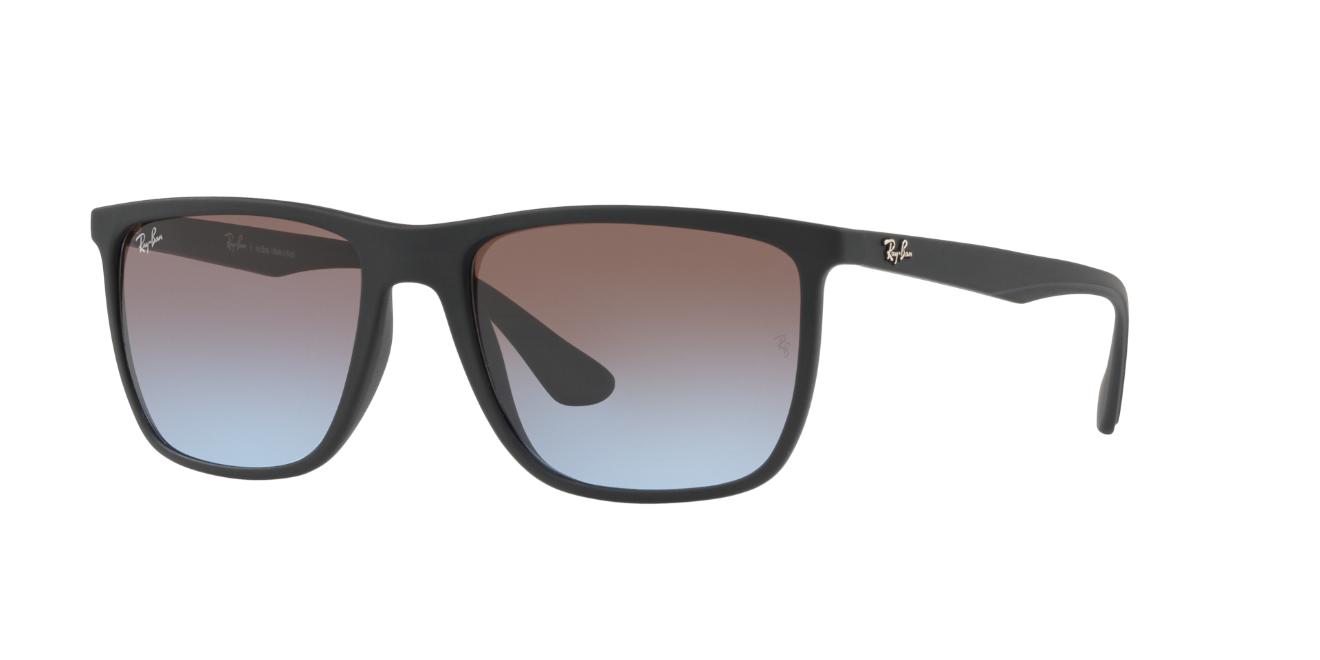 Óculos de sol Ray-Ban Rb4288l, formato redondo, armação em injetado preto, lente marrom degradê azul