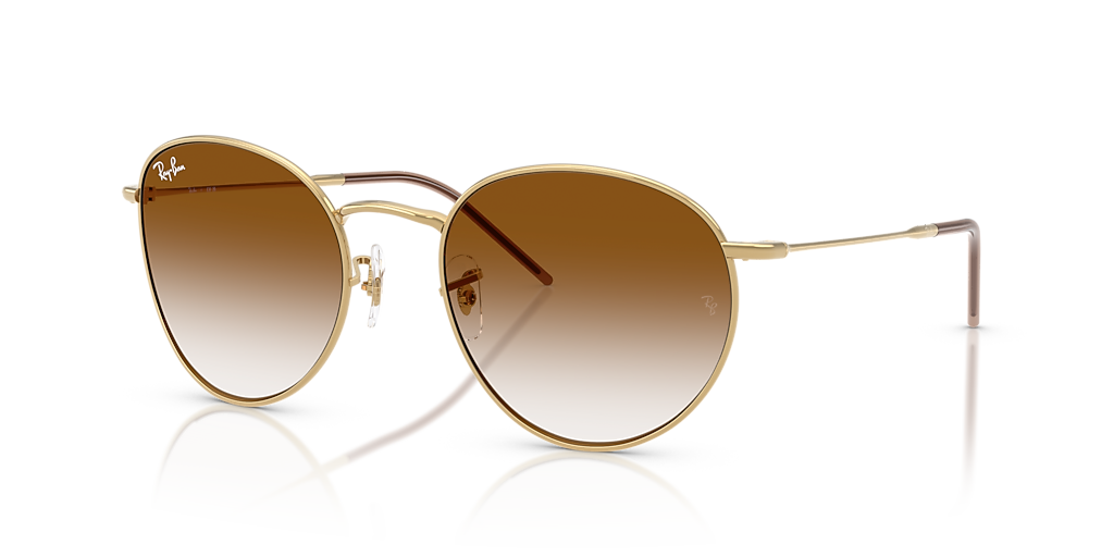 Ray-Ban ラウンド サングラス ゴールドフレーム ブルーミラーレンズ Ray-Ban Round Reverse XL (55 - 21) with Brown lenses and Gold