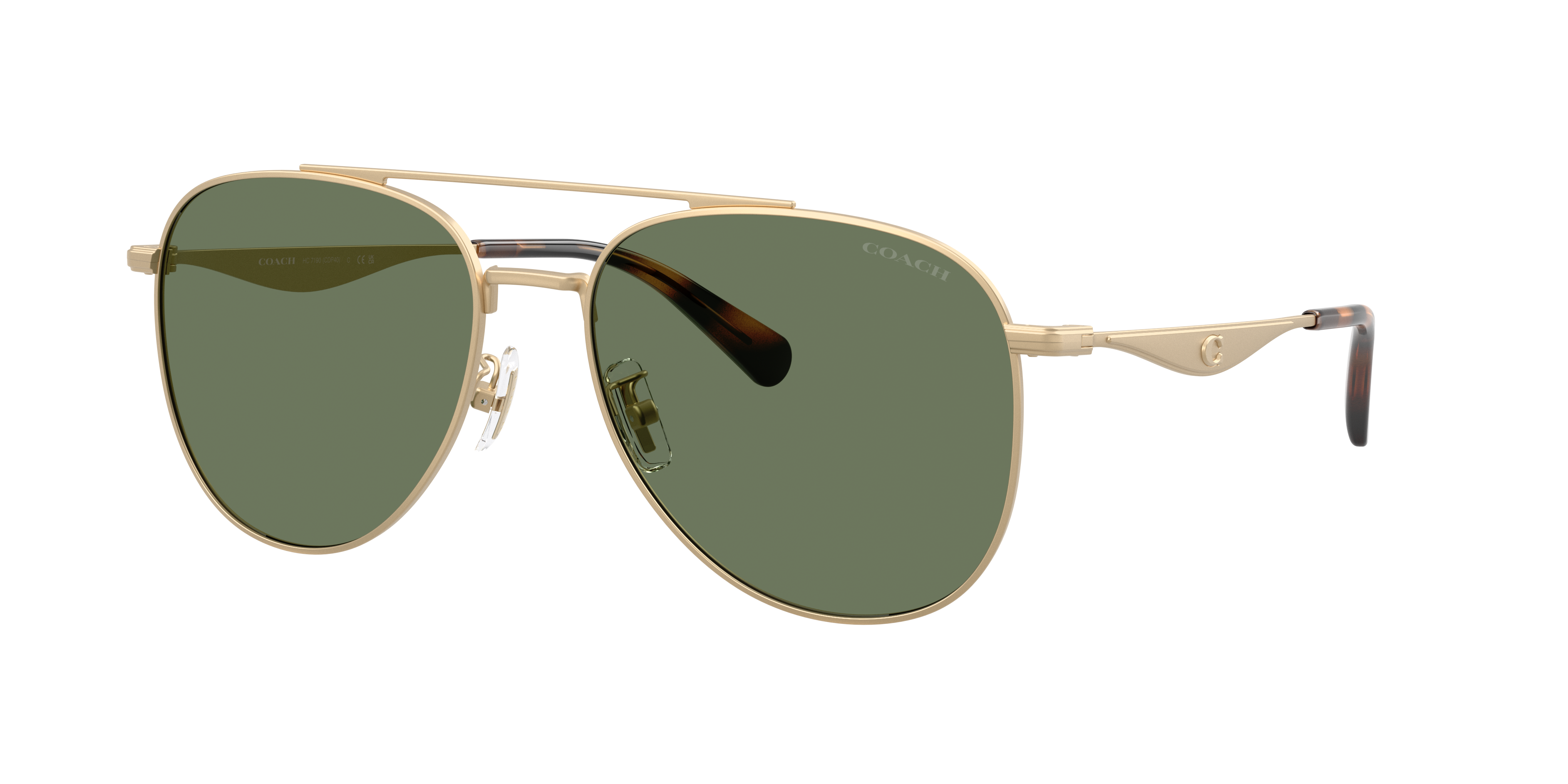 Coach Man Sunglass CDP40 -  Frame color: Satin Light Gold, Lens color: Green Solid