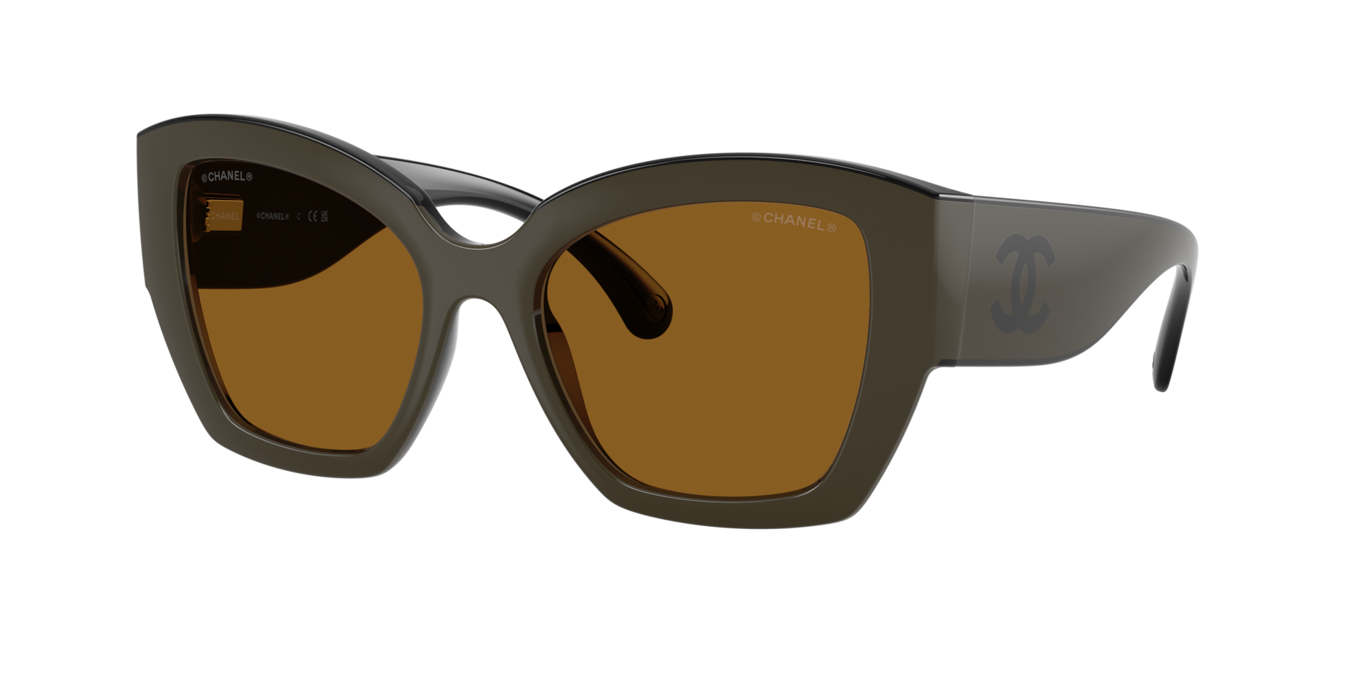 Chanel Woman Sunglass Butterfly Sunglasses CH6058 -  Frame color: Khaki & Black, Lens color: Brown