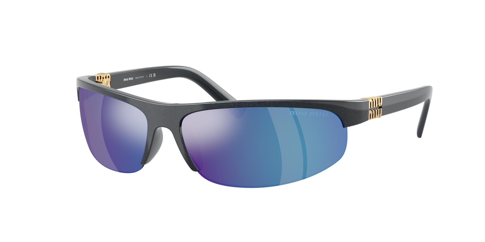 Miu Miu Femme Sunglass MU A02S - Couleur du Monture Avio mtallis Couleur de Lentille Vert clair effet miroir Bleu 301 €