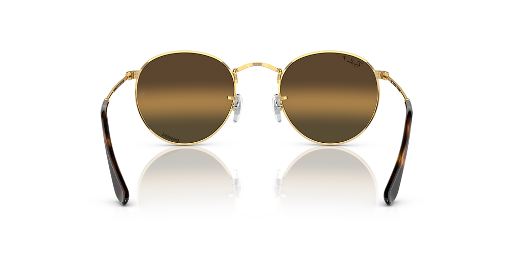Ray-Ban ゴールドラウンドサングラス ケース付き　　RB3447 Ray-Ban Round Metal Polarized+ Lenses S (50 - 21) with Brown