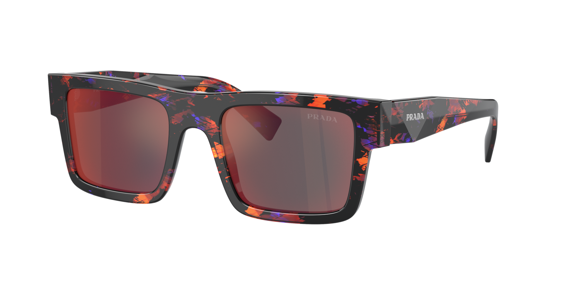 Prada Man Sunglass PR 19WS - Frame color: Abstract Orange, Lens color: Dark Grey Mirror Blue/Red