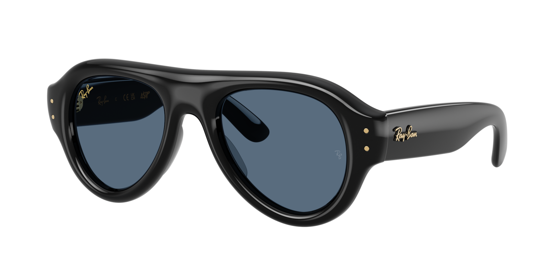 Ray-Ban Unisex Sunglass Aviator Puffer -  Frame color: Black, Lens color: Dark Blue