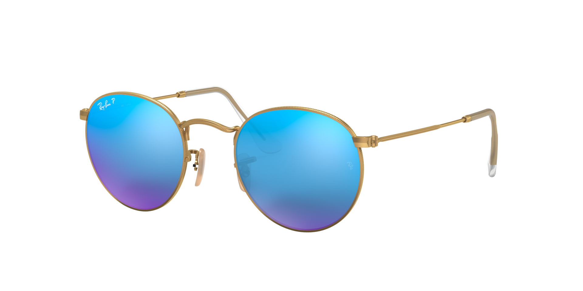 Ray-Ban Man Sunglass Round Flash Lenses -  Frame color: Gold, Lens color: Blue Polarized