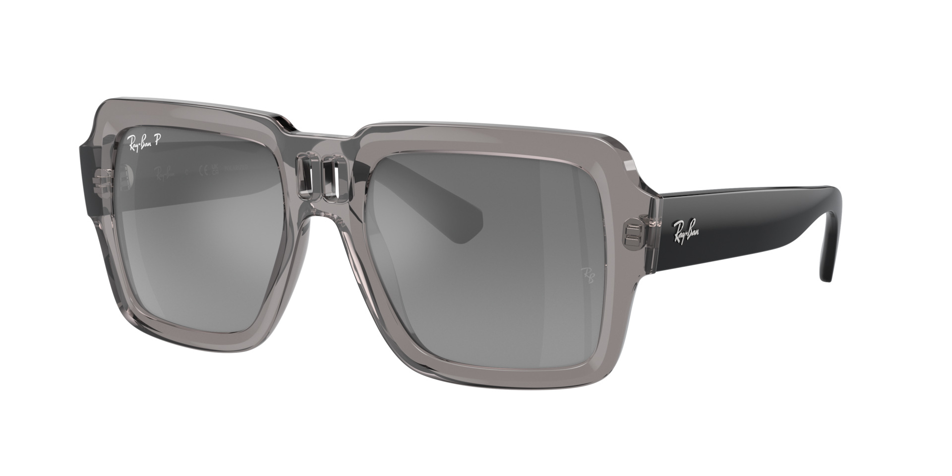 Ray-Ban Unisex Sunglass Magellan Bio-Based - Rahmenfarbe: Grau transparent, Linsenfarbe: Silver & Grey Polarized