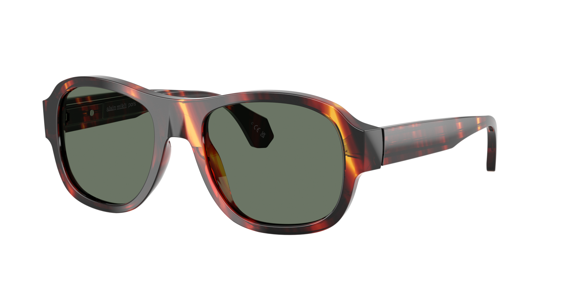 Alain Mikli Unisex Sunglass A05519 -  Frame color: Striped Havana Brown Yellow, Lens color: Green