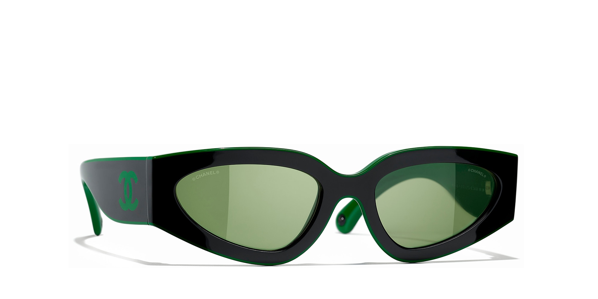 Chanel Woman Sunglass Cat Eye Sunglasses CH6056 -  Frame color: Black & Green, Lens color: Green