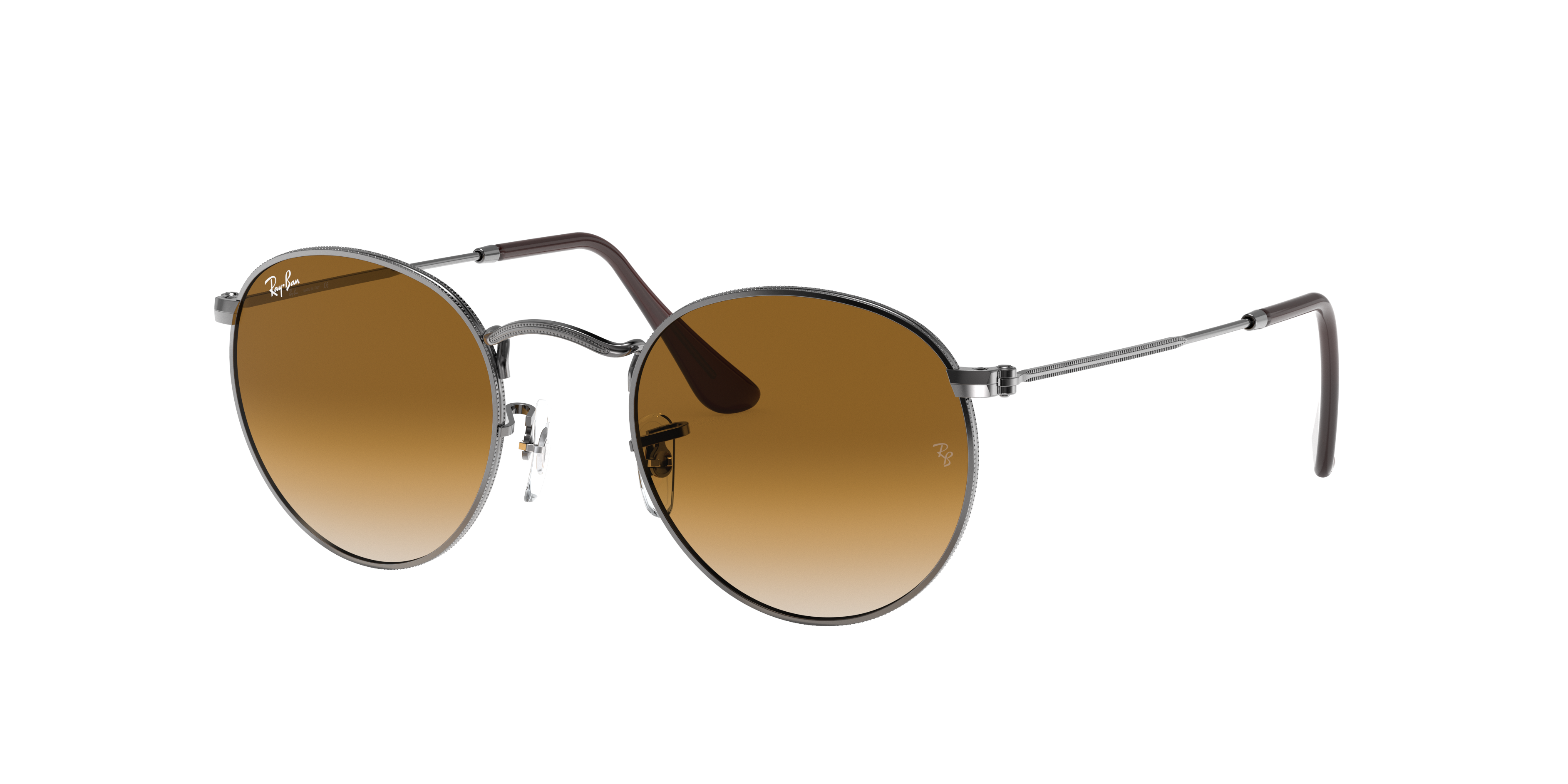 Ray-Ban Man Sunglass Round Flat Lenses -  Frame color: Gunmetal, Lens color: Light Brown Gradient
