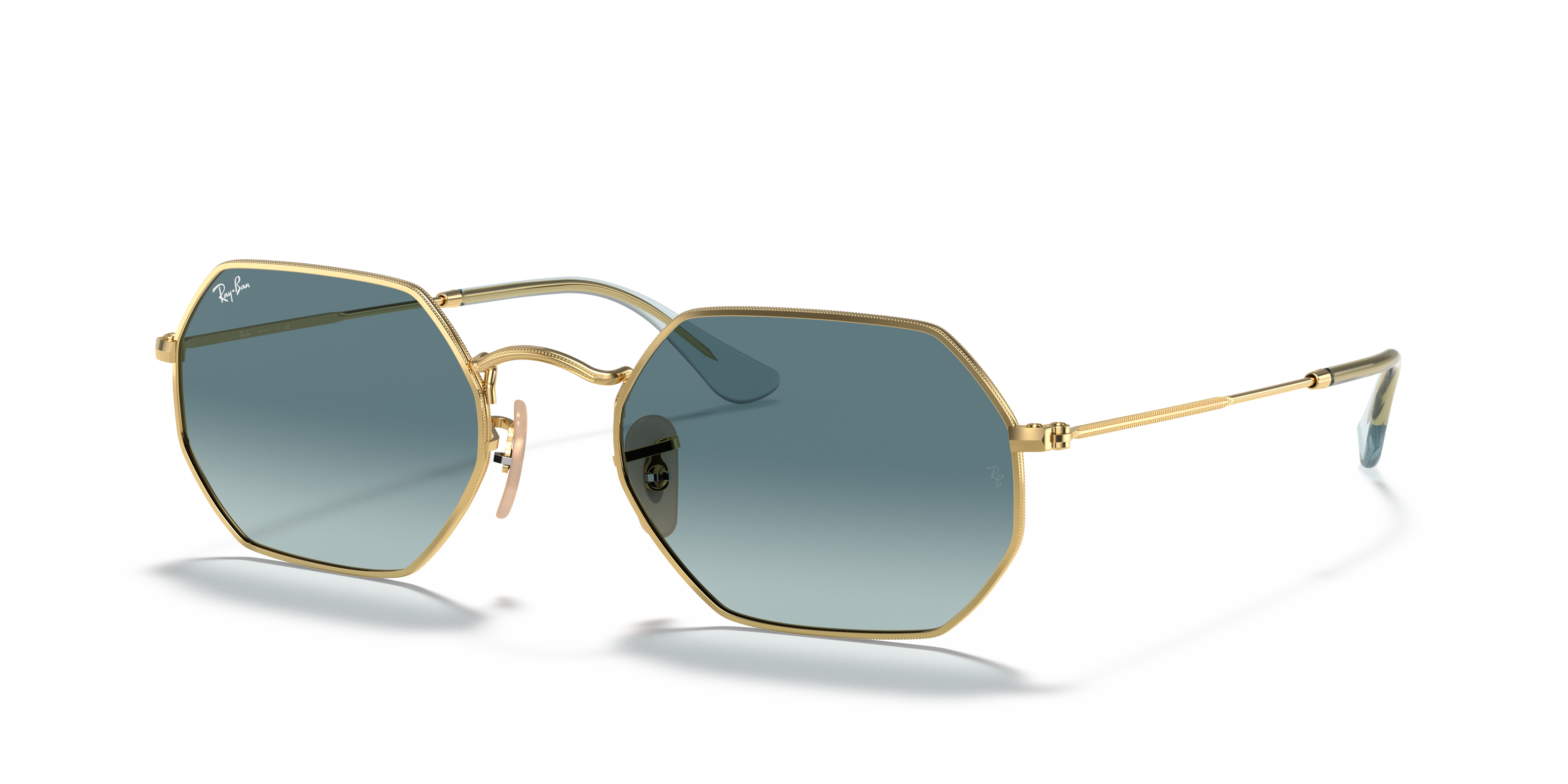 Ray-Ban Octagonal Classic L (53 - 21) with Blue lenses and Gold