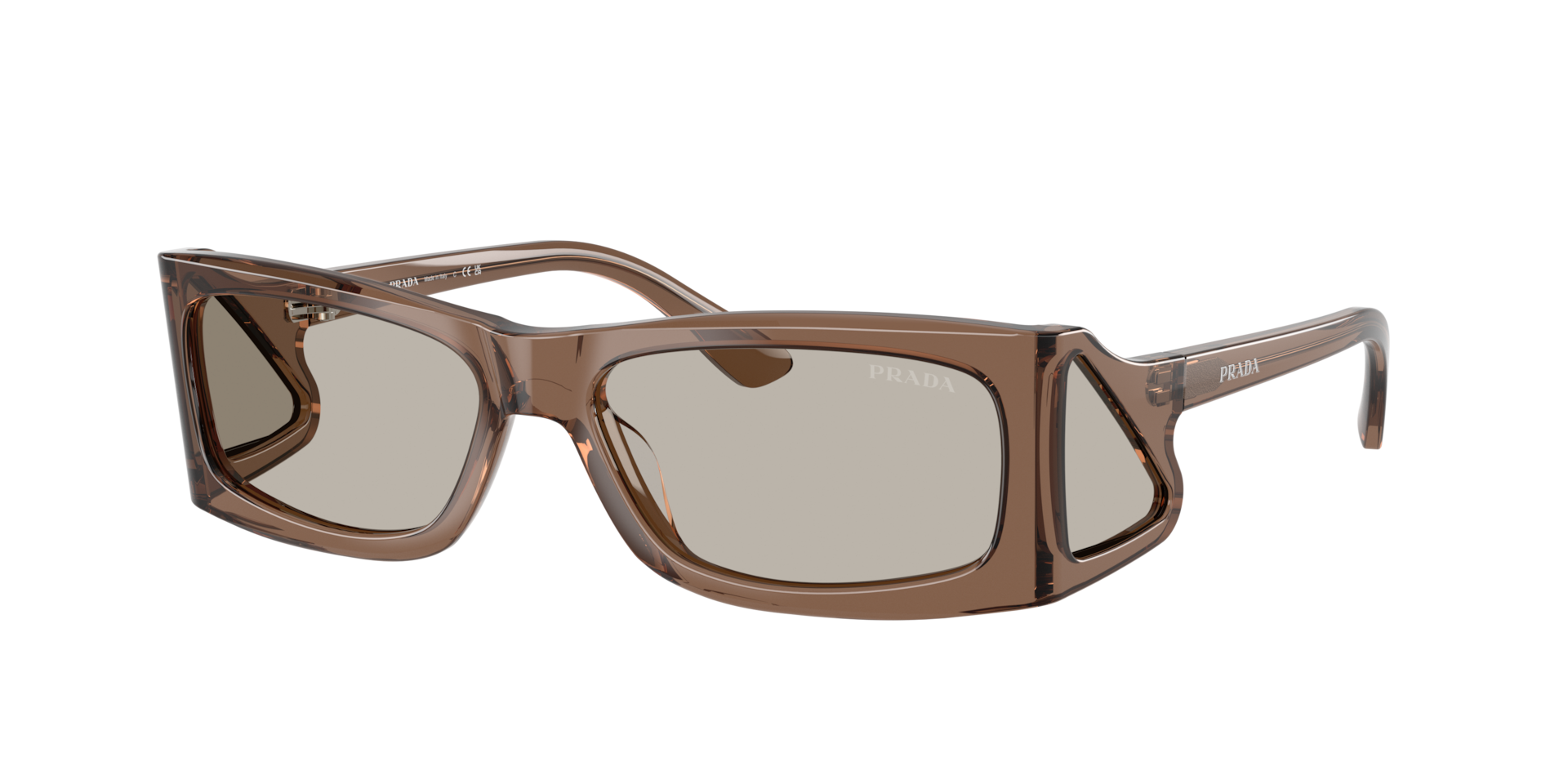 Prada Man Sunglass PR B03S -  Frame color: Transparent Brown, Lens color: Light Brown
