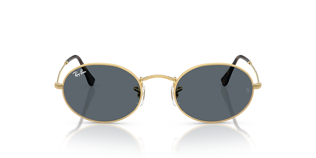 Ray-Ban Oval Flat Lenses M (51 - 21) with Blue lenses and Gold