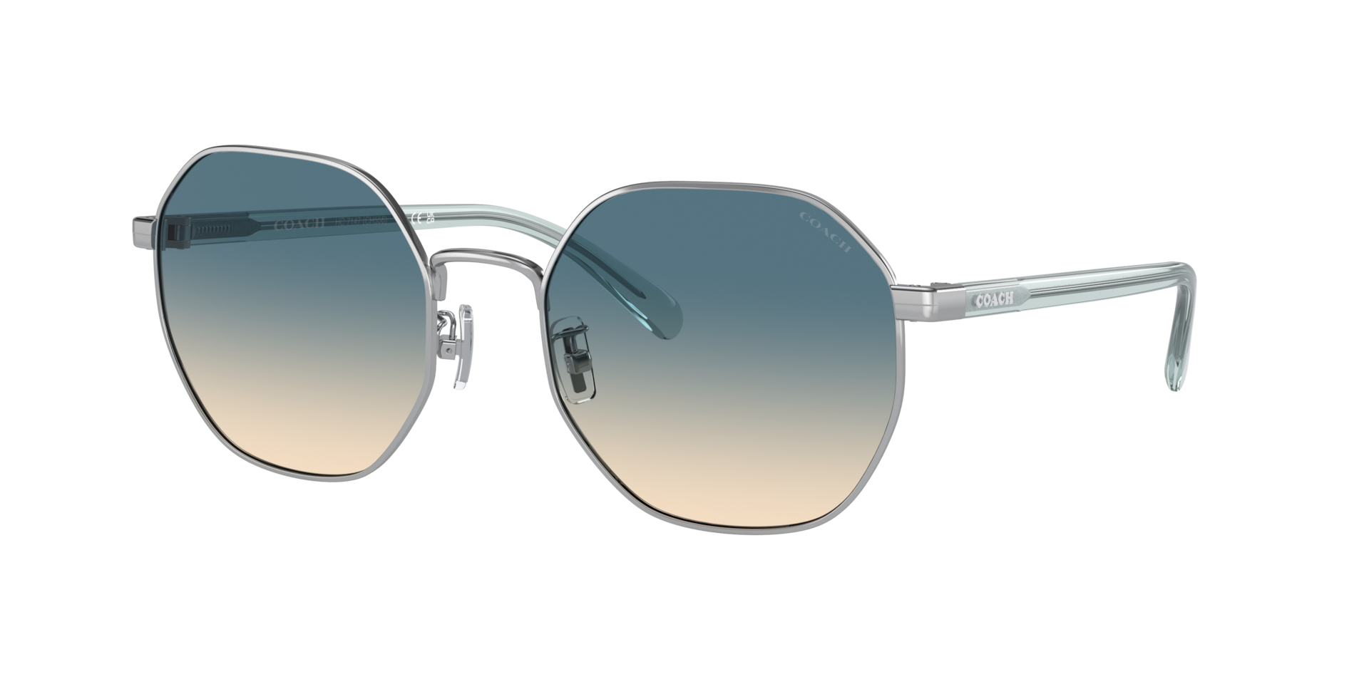 Coach Woman Sunglass CH556 -  Frame color: Shiny Silver, Lens color: Blue Yellow Gradient