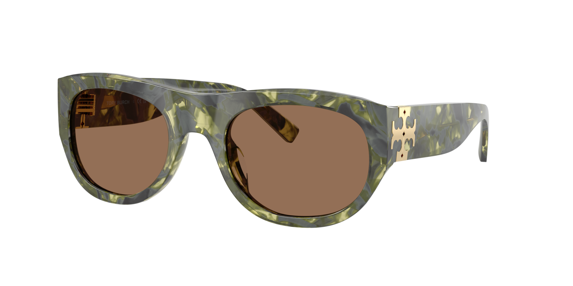 Tory Burch Woman Sunglass TY7238U - Frame color: Green Marbled, Lens color: Solid Brown