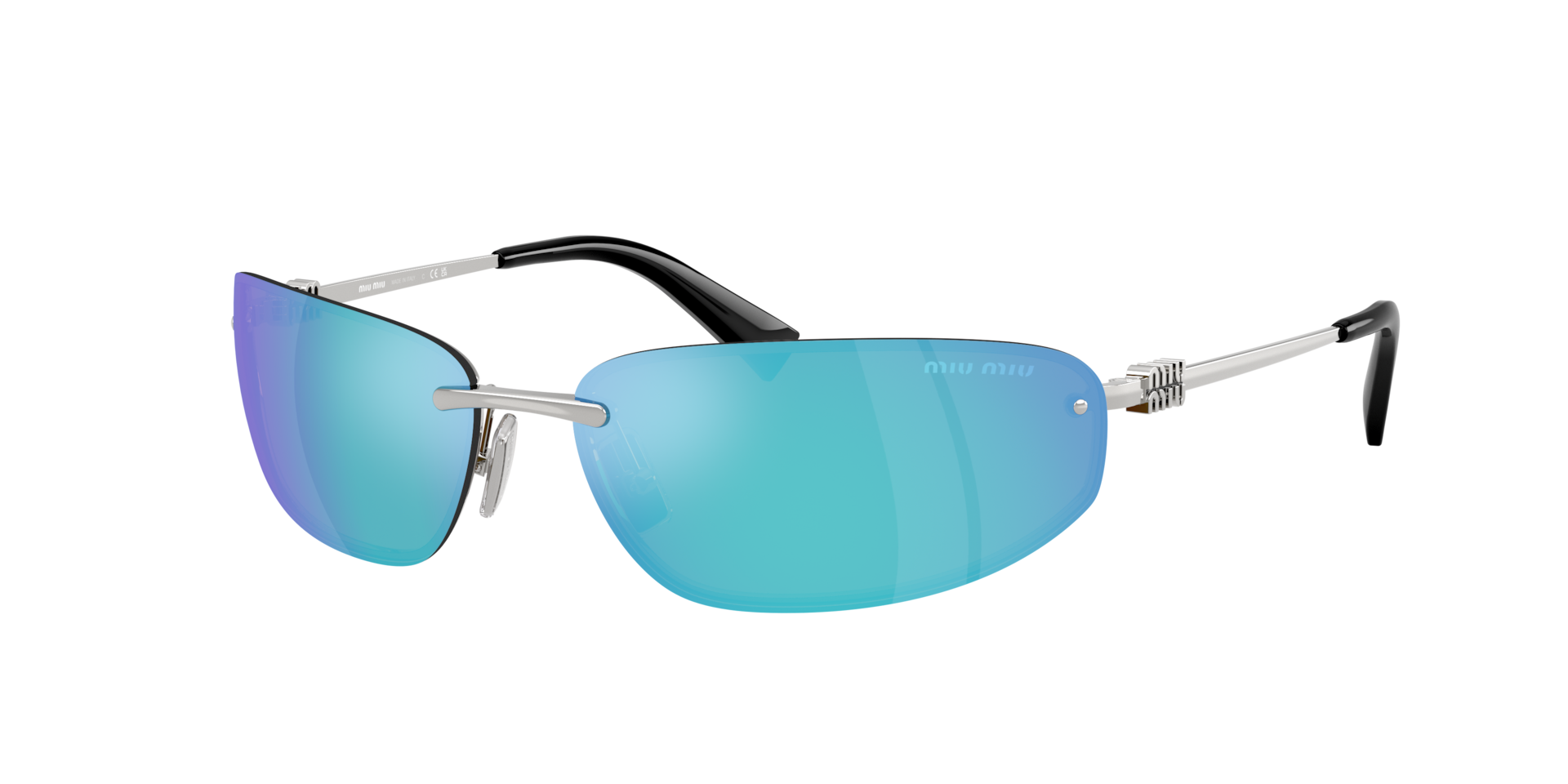 Miu Miu Femme Sunglass MU A50S - Couleur du Monture Argent Couleur de Lentille Vert clair effet miroir Bleu 301 €