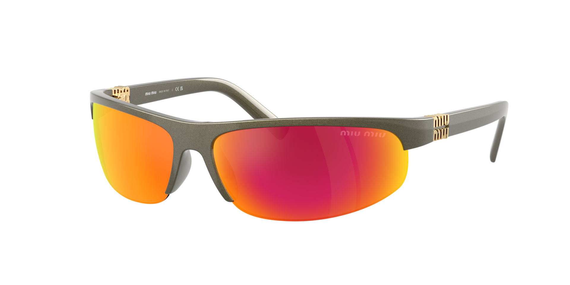 Miu Miu Woman Sunglass MU A02S -  Frame color: Kaki Metal, Lens color: Brown Mirror Orange