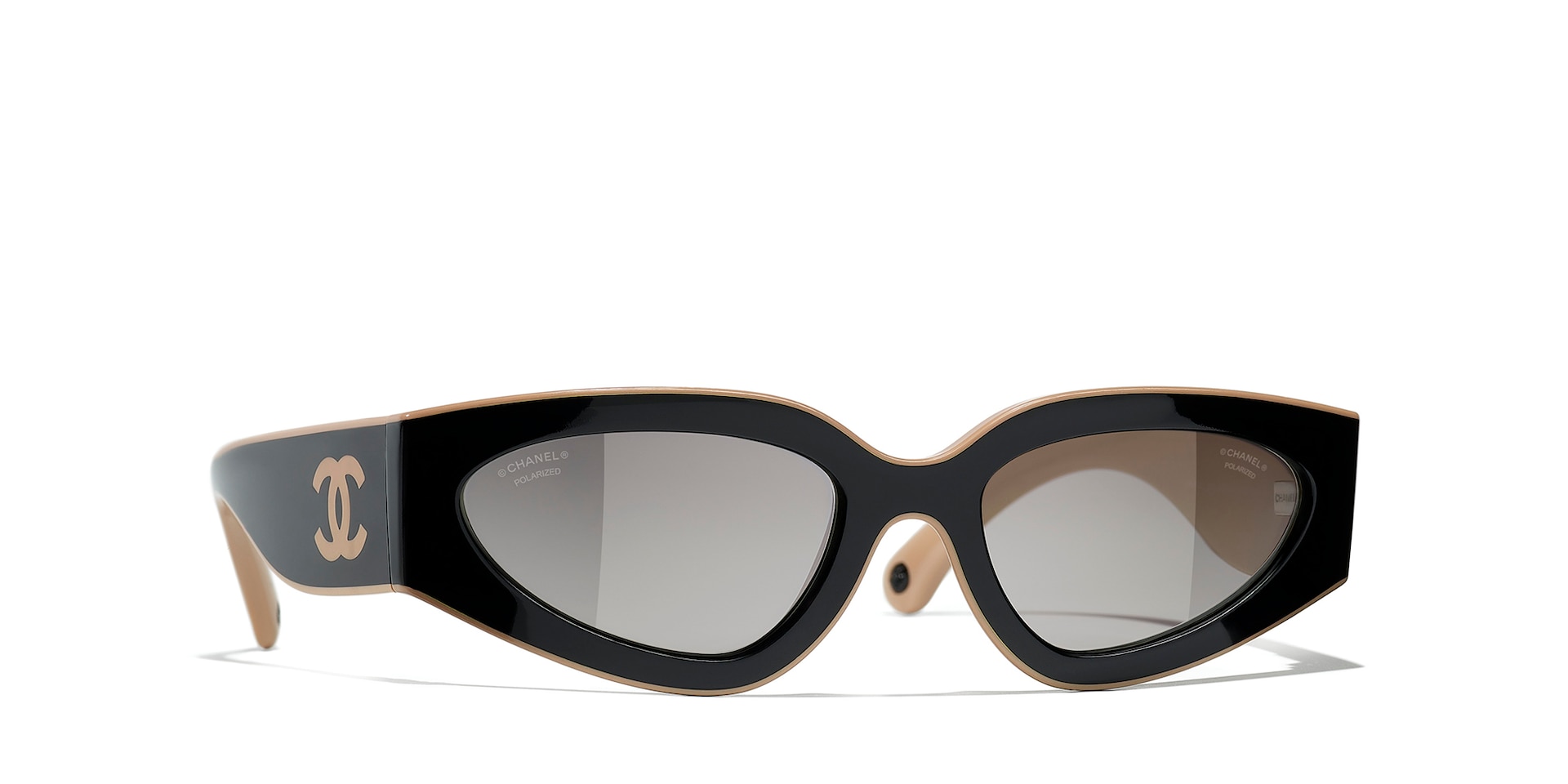 Chanel Woman Sunglass Cat Eye Sunglasses CH6056 -  Frame color: Black & Beige, Lens color: Grey