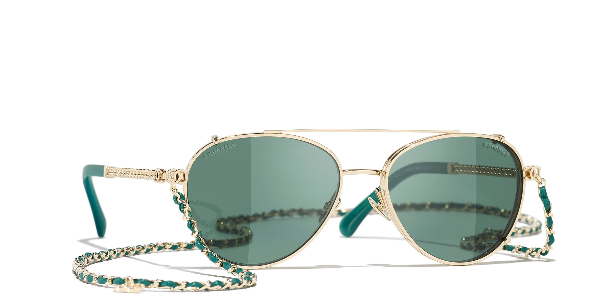 Chanel Woman Sunglass Pilot Sunglasses CH4292 -  Frame color: Pale Gold, Lens color: Transparent