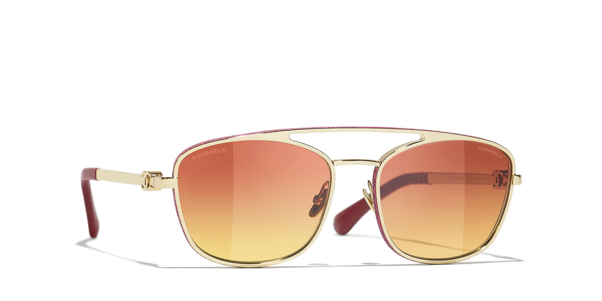 Chanel Woman Sunglass Pilot Sunglasses CH4290Q -  Frame color: Pale Gold, Lens color: Orange