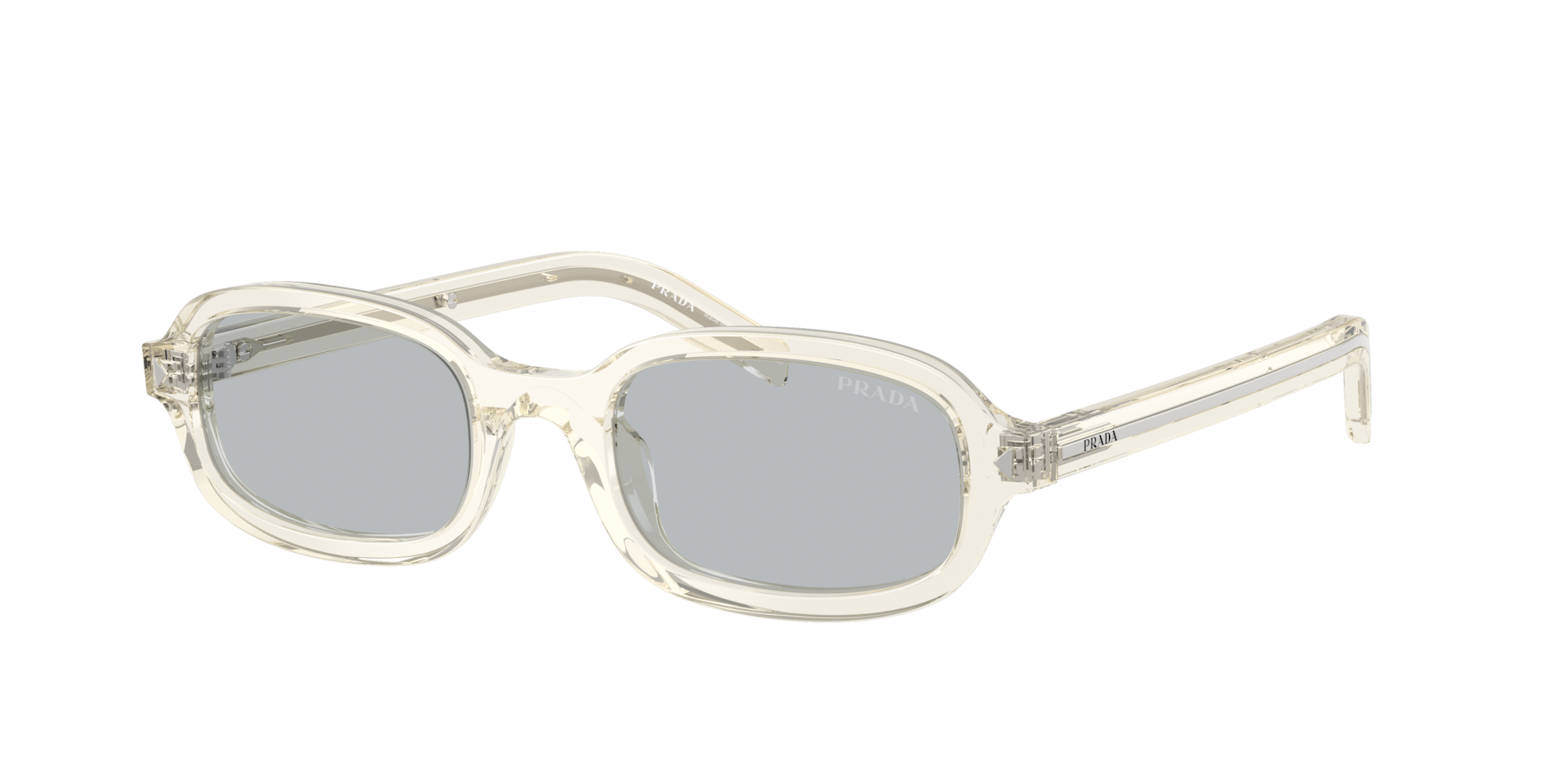 Prada Frau Sunglass PR D06S - Rahmenfarbe: Champagner transparent, Linsenfarbe: Hellgrau