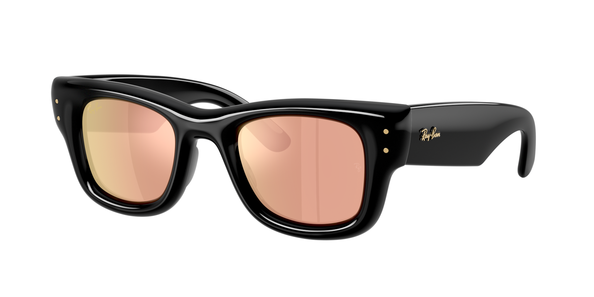 Ray-Ban Unisex Sunglass Wayfarer Puffer -  Frame color: Black, Lens color: Dark Brown Mirror Rose Gold