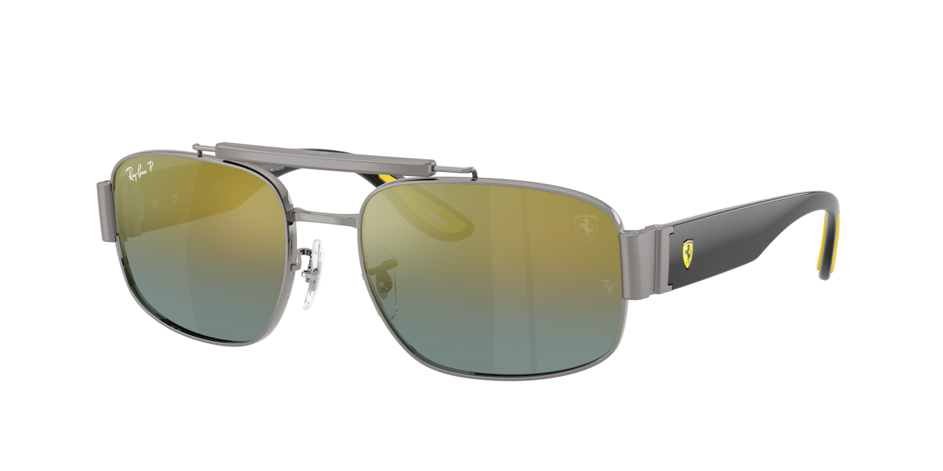 Ray-Ban Unisex Sunglass RB3797M SCUDERIA FERRARI COLLECTION Polarized+ Lenses - Rahmenfarbe: Gunmetal, Linsenfarbe: Farbverlauf Gold Polarized+