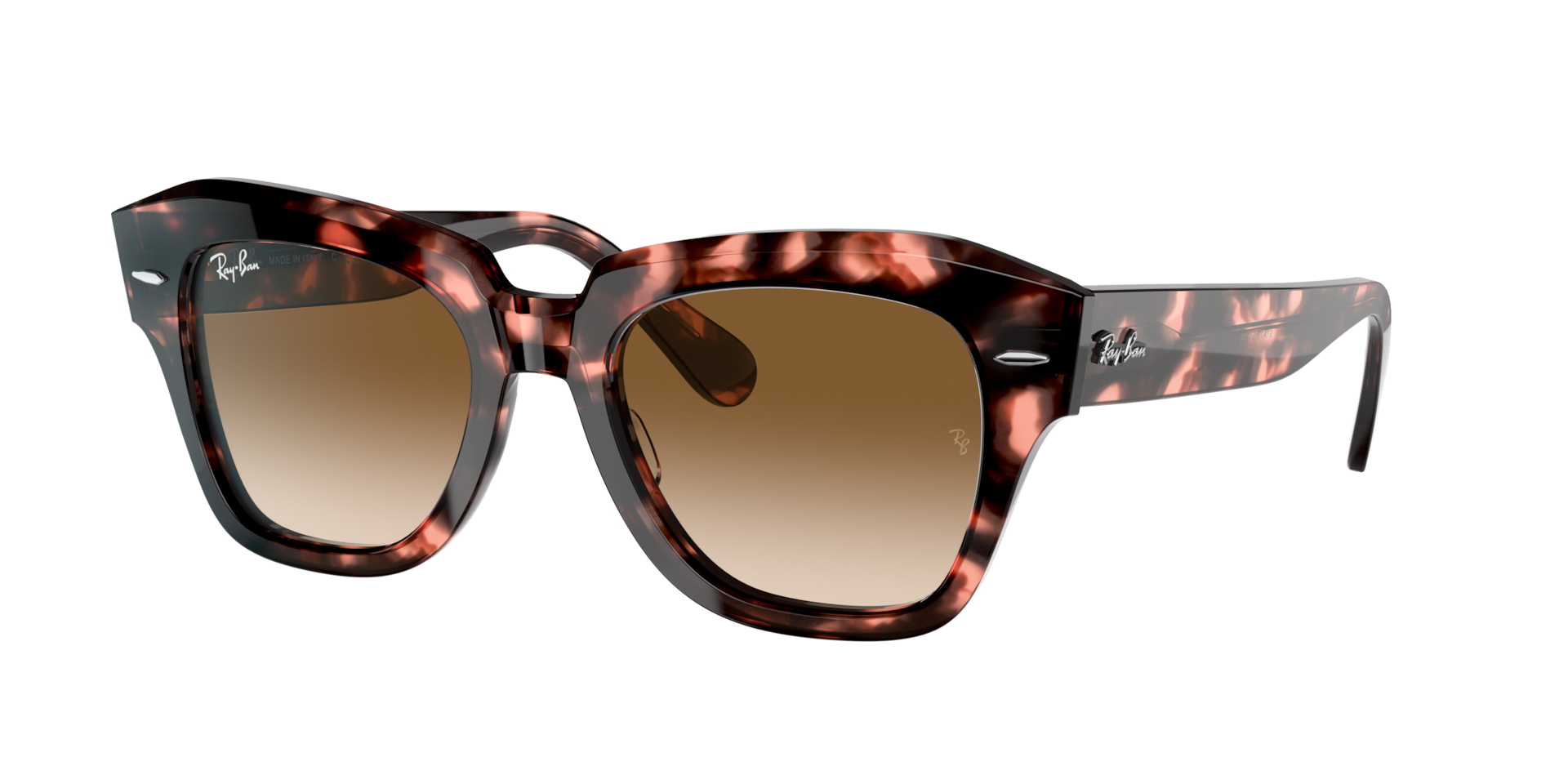 Ray-Ban Unisex Sunglass State Street Fleck - Color del Marco: Habana Rosa, Color de la Lente: Marrón Claro Degradado