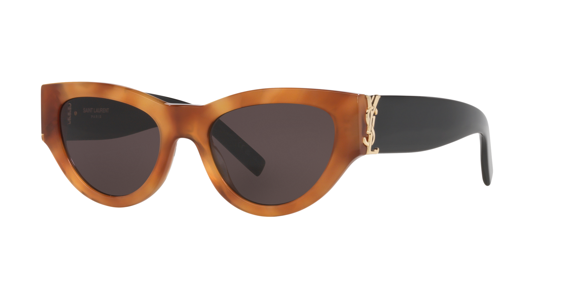 Óculos de sol Saint Laurent SL M94, formato cat-eye, armação em acetato tartaruga, lente preta