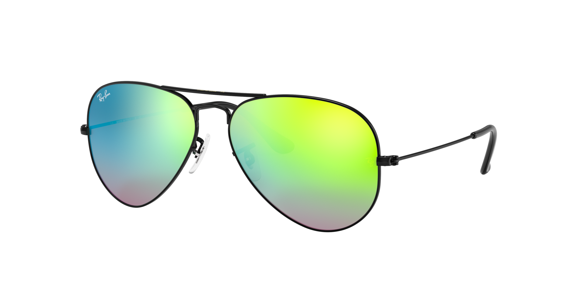 RAY-BAN Unisex Sunglasses Aviator Flash Lenses Gradient - Frame color: Black, Lens color: Green Gradient