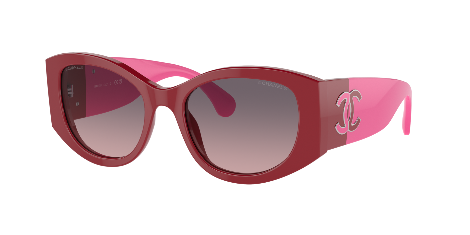 Chanel Woman Sunglass Oval Sunglasses CH5524A -  Frame color: Red, Lens color: Pink Gradient Grey