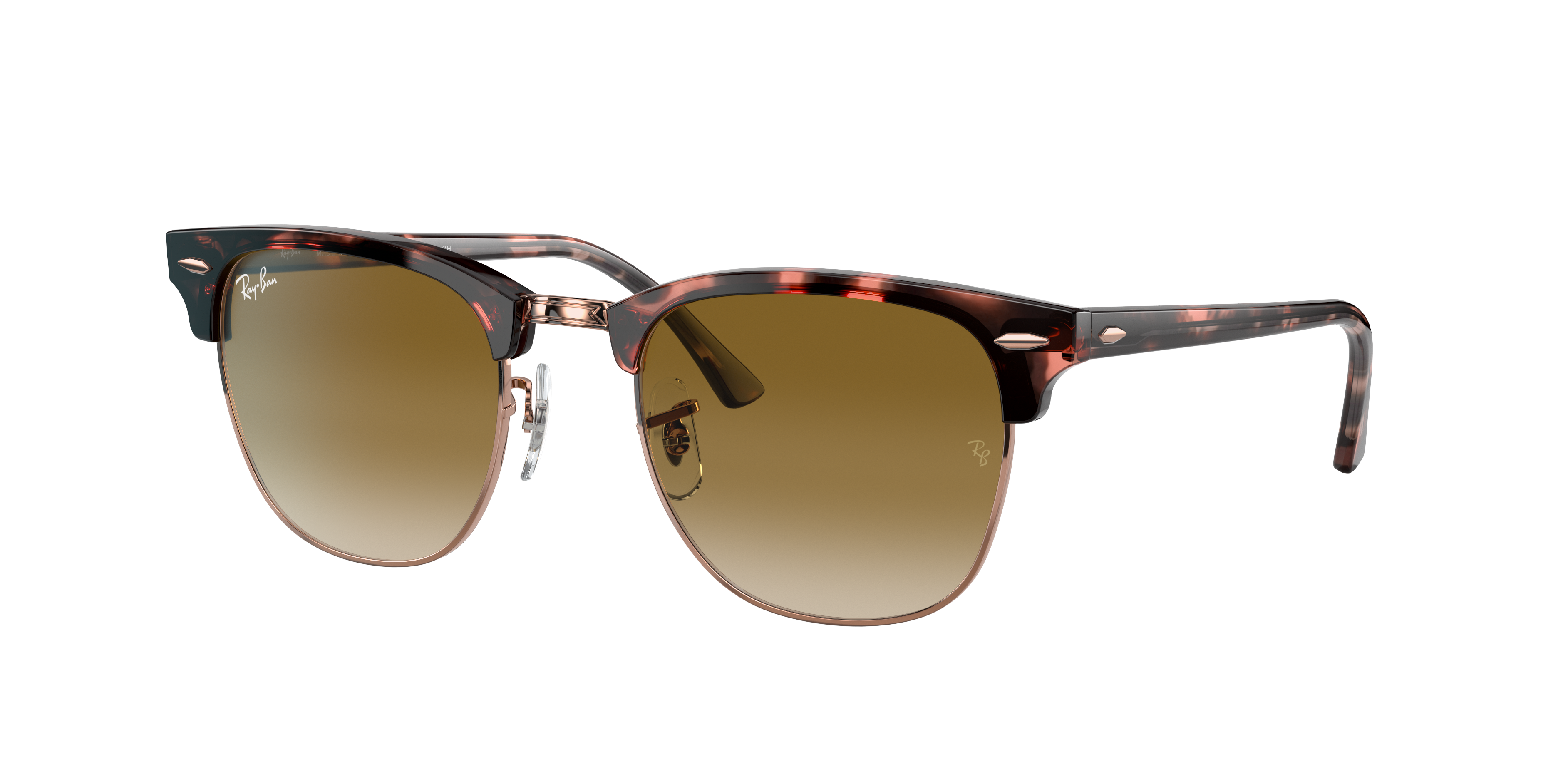 Ray-Ban Unisex Sunglass Clubmaster Fleck -  Frame color: Pink Havana, Lens color: Light Brown Gradient