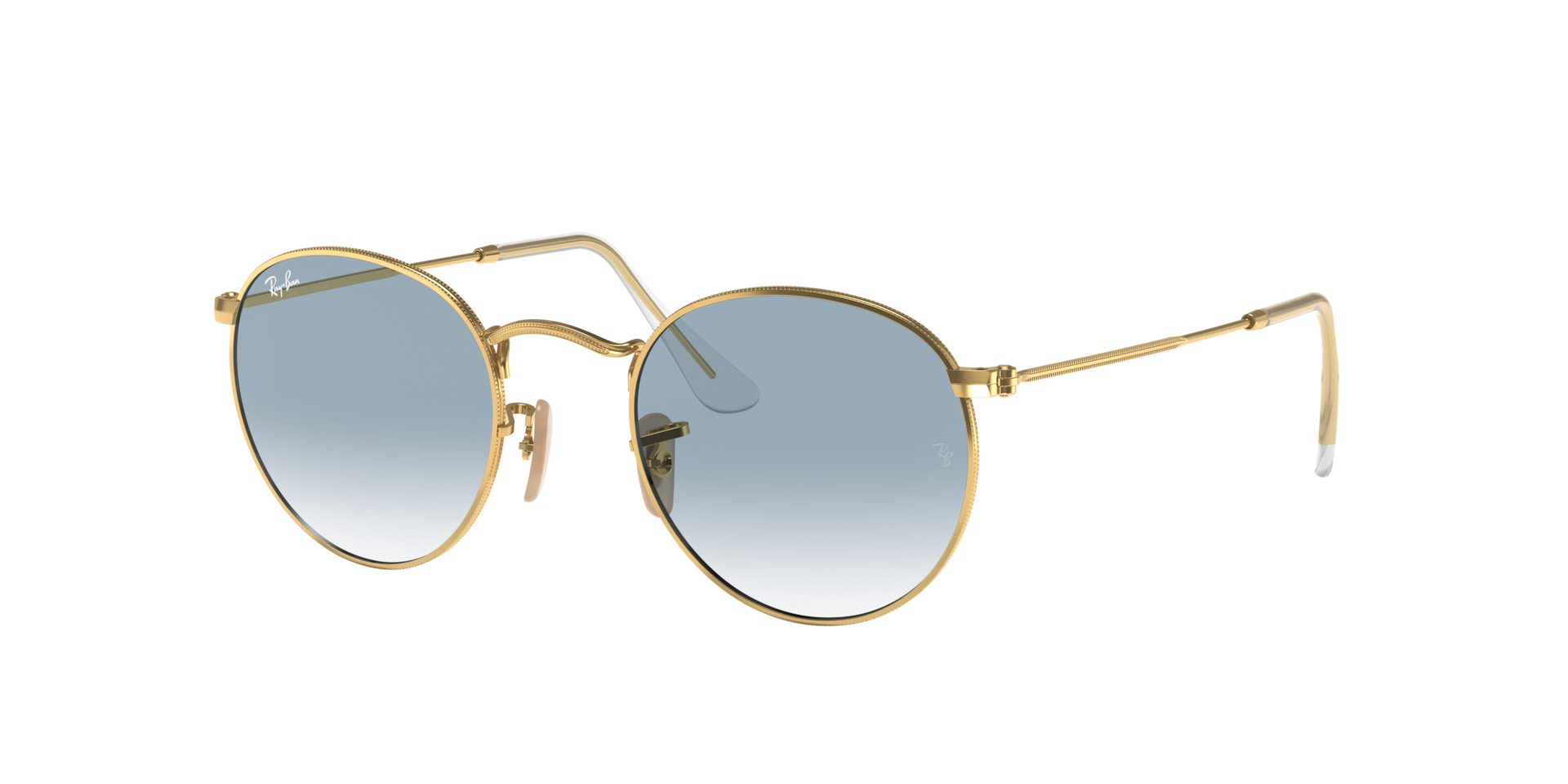 Ray-Ban Mannelijk Sunglass Round Flat Lenses -  Framekleur: Arista goud, Lenskleur: Lichtblauw gradiënt