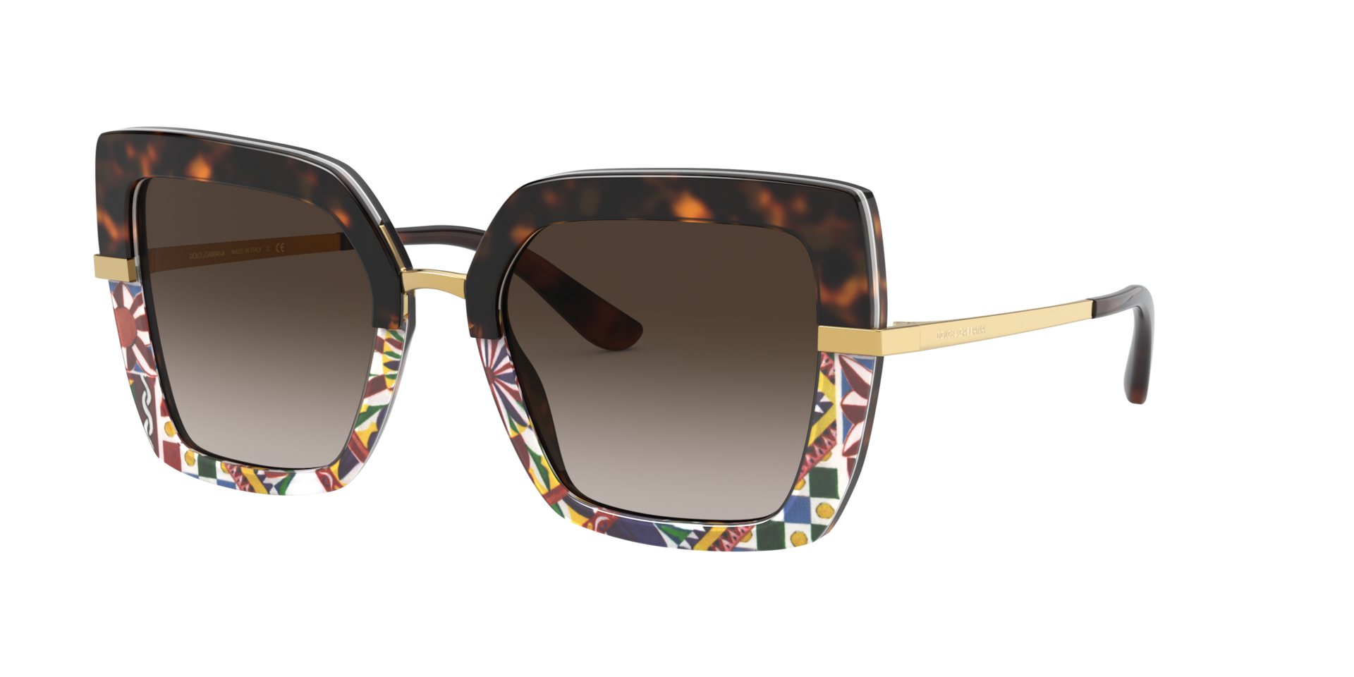 Dolce&Gabbana Frau Sunglass DG4373F - Rahmenfarbe: Havana/Print Carretto, Linsenfarbe: Braun Verlaufstönung Dunkelbraun