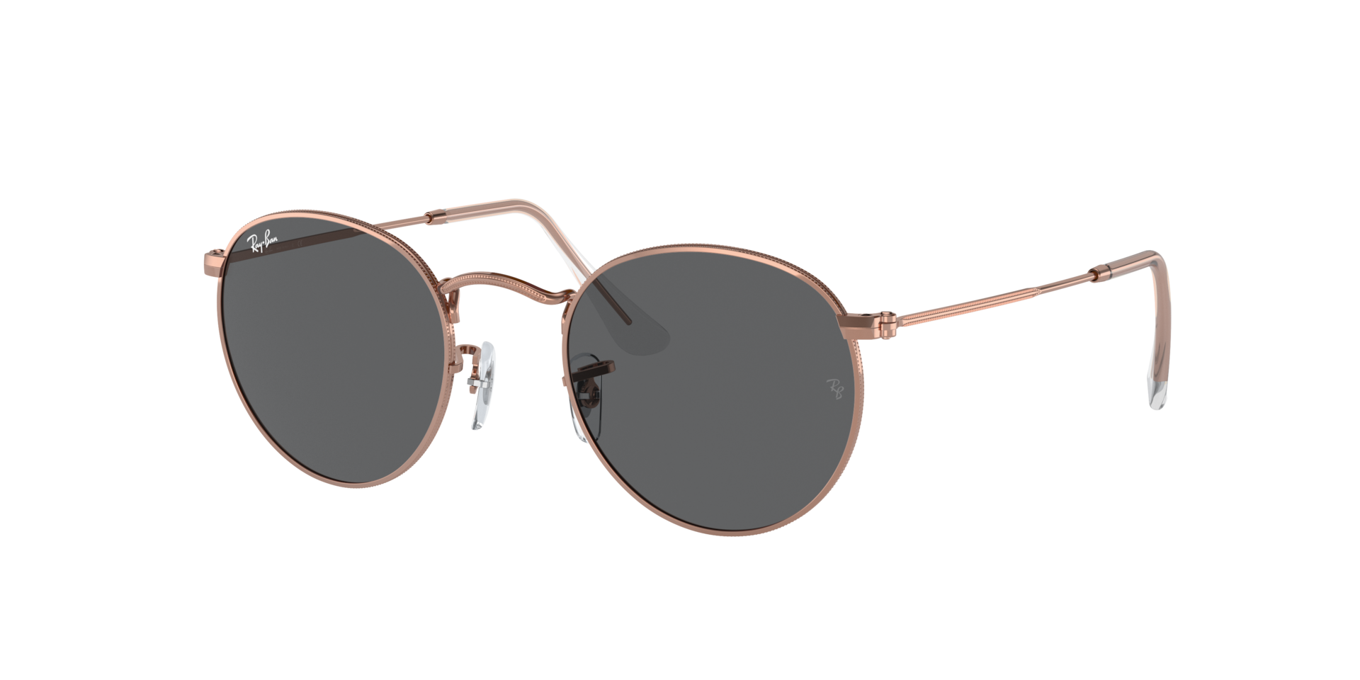 RAY-BAN Unisex Sunglasses RB3447 Round Metal Rose Gold - Frame color: Rose Gold, Lens color: Dark Grey