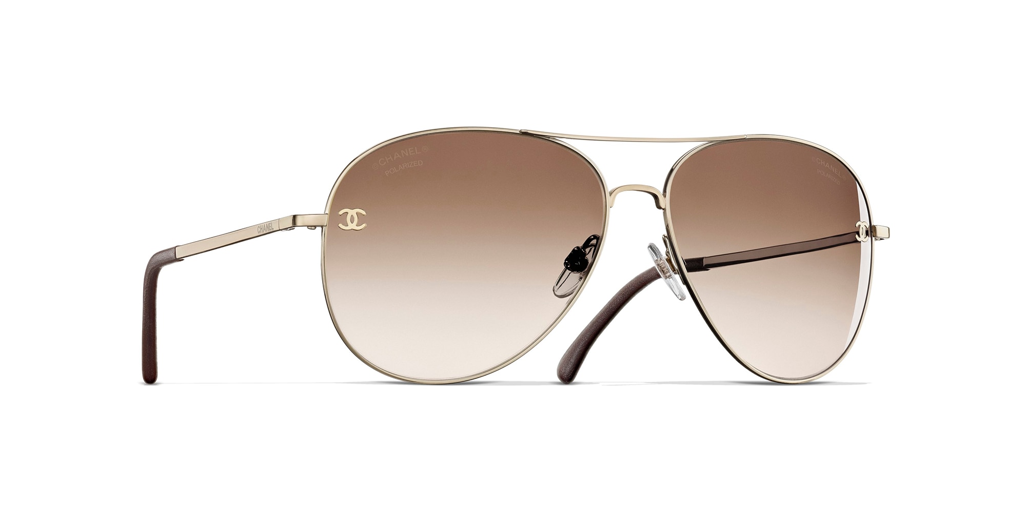 Chanel Woman Sunglass Pilot Sunglasses CH4189TQ -  Frame color: Gold & Brown, Lens color: Brown