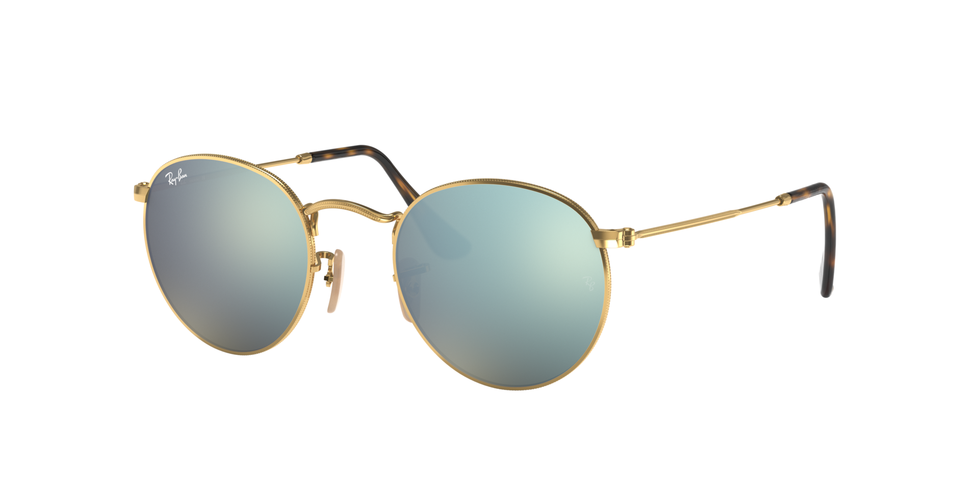 RAY-BAN Man Sunglasses RB3447N Round Flat Lenses - Frame color: Arista Gold, Lens color: Silver Flash