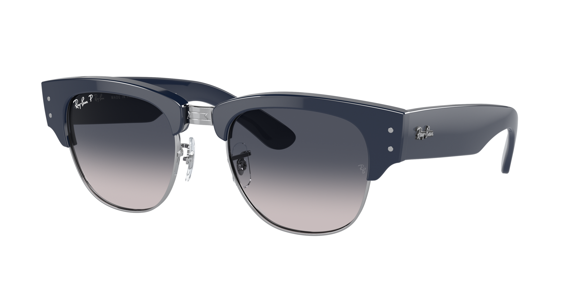 RAY-BAN Unisex Sunglasses Mega Clubmaster - Frame color: Blue On Silver, Lens color: Blue Polarized