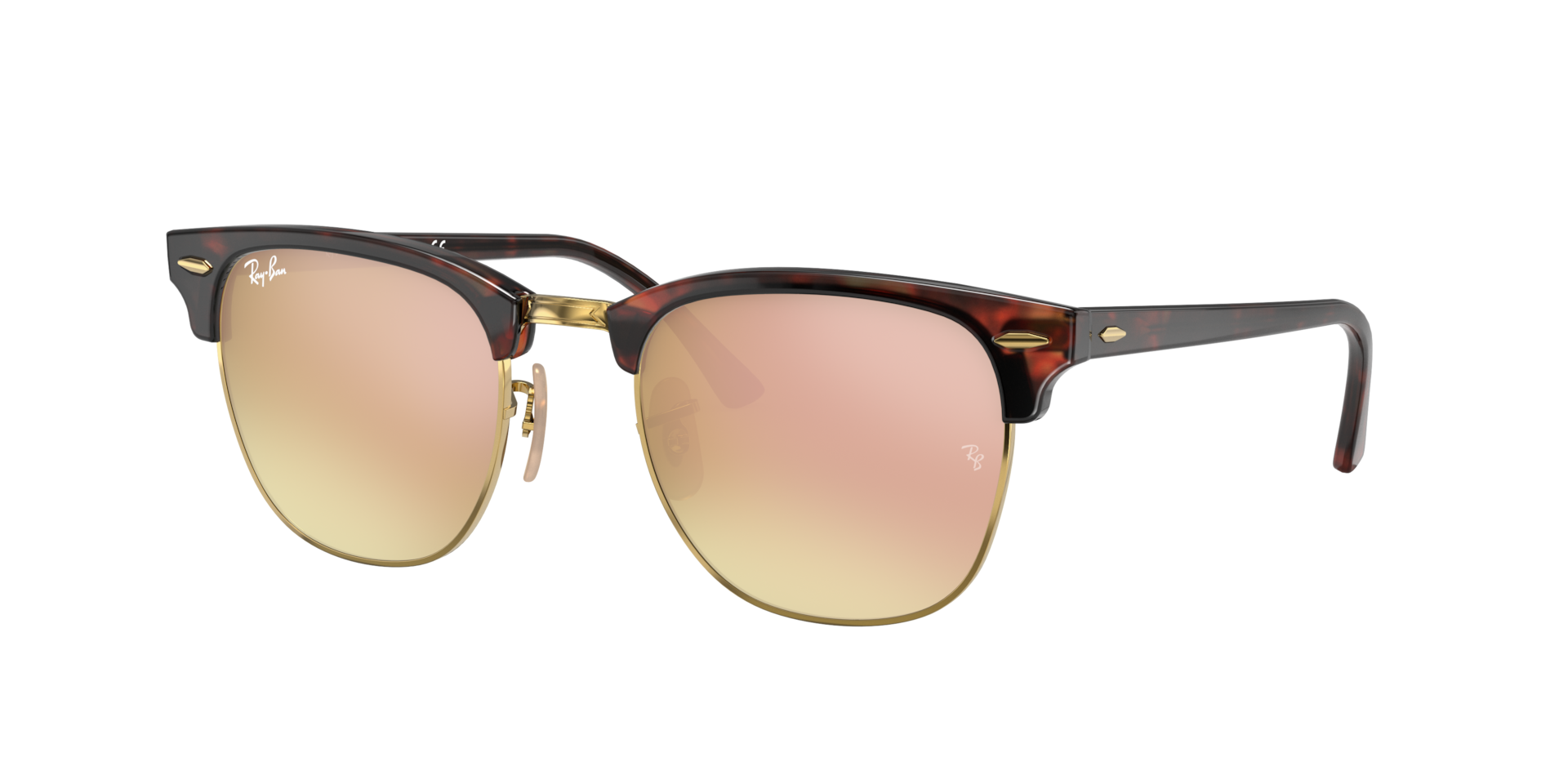 RAY-BAN Unisex Sunglasses Clubmaster Flash Lenses - Frame color: Red Havana, Lens color: Copper Flash