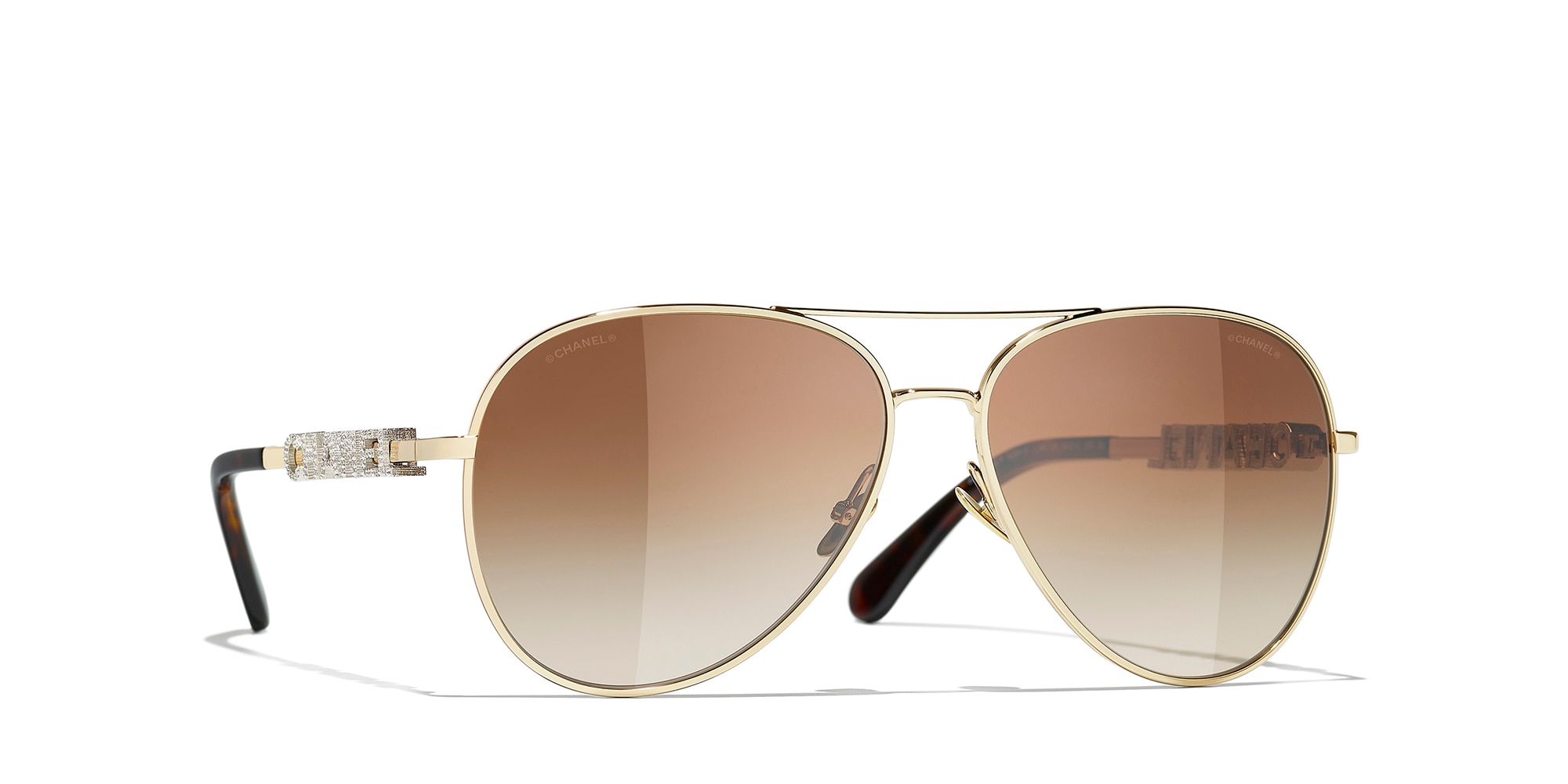 Chanel Woman Sunglass Pilot Sunglasses CH4284B -  Frame color: Gold, Lens color: Brown