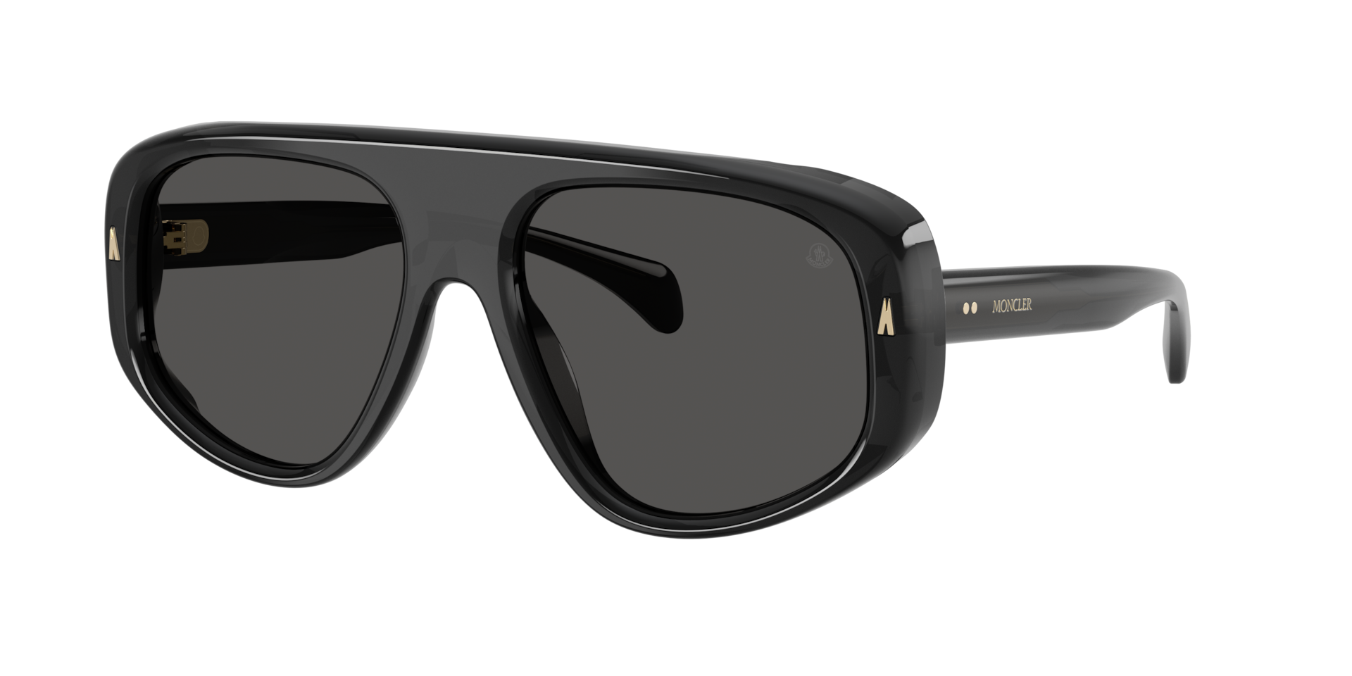 Moncler Unisex Sunglass Auron -  Frame color: Shiny Transparent Dark Grey, Lens color: Solid Dark Grey