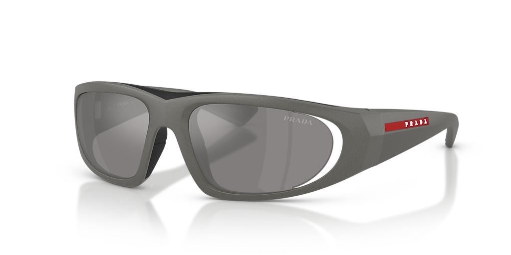 R*1様 【PRADA】プラダ　SILK混　イタリア製　グレー　ストライプスラッ Prada Linea Rossa PS B03S L (57 - 16) with Silver lenses and Grey
