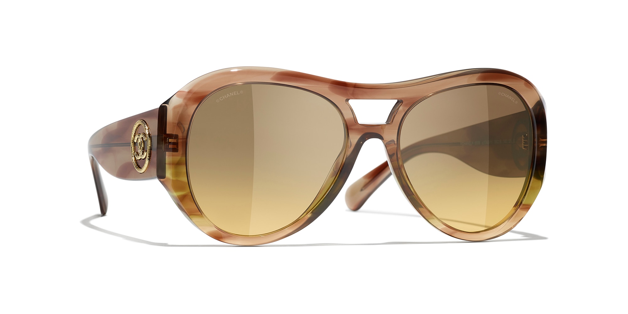Chanel Woman Sunglass Pilot  Sunglasses CH5508 -  Frame color: Khaki & Brown, Lens color: Yellow