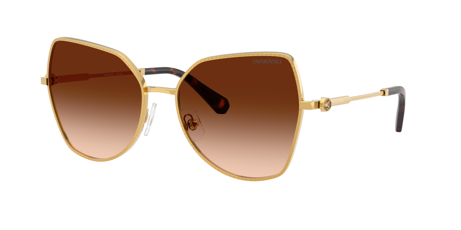Swarovski Gold/Brown Sk7037 400774 Woman Sunglasses Metal Butterfly Normal Nuanced - Image 2